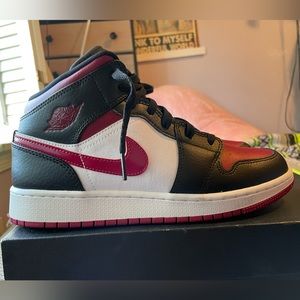 Maroon, black, white Air Jordan 1 Mid sneakers 7Y used or women’s 8.5